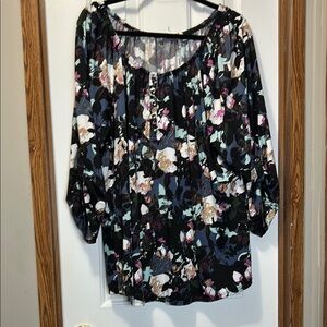 Notations Pink and White Floral 3/4 Sleeve Blouse